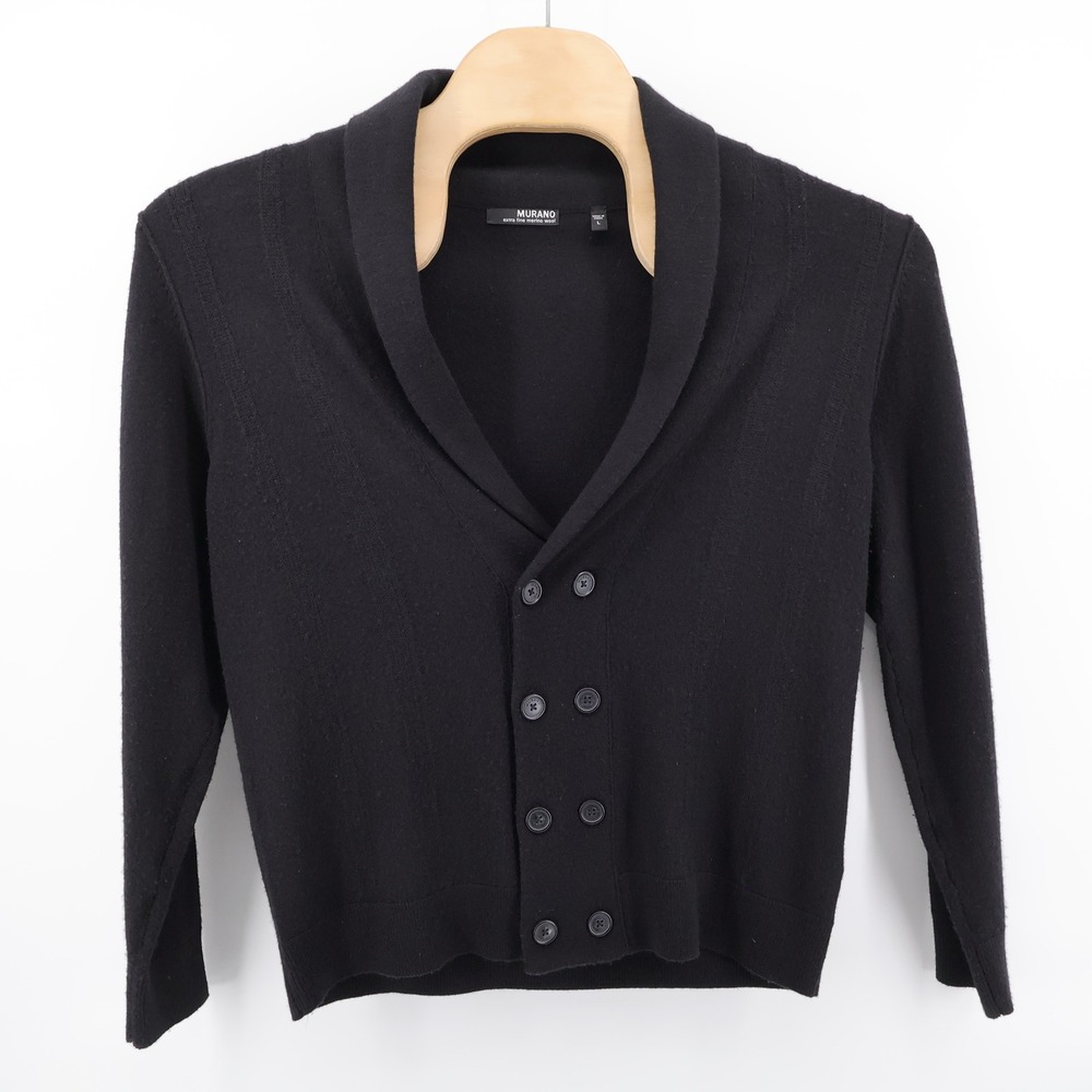 Murano Merino Wool Double Breasted Cardigan Black Sweater Mens Large